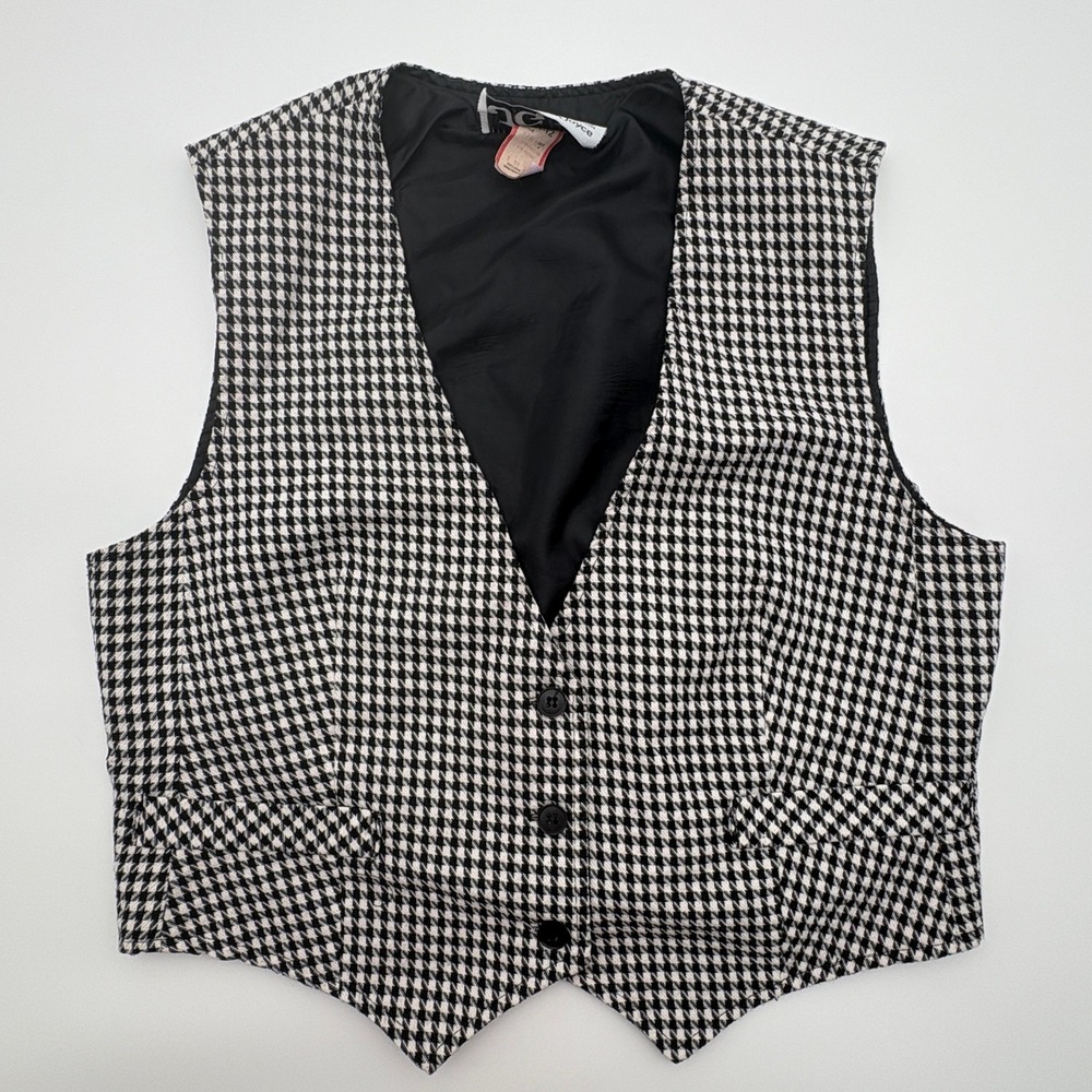 VTG JG Petite Joyce Houndstooth Vest Black White Button Front Waistcoat‎ 11-12